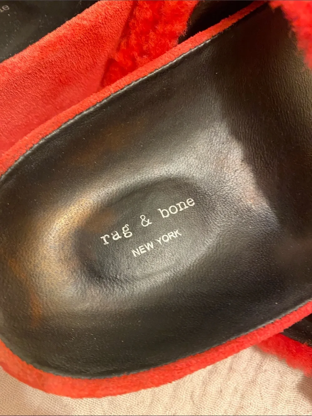 rag & bone Red Fuzzy Double-Strap Sandals. Size 40